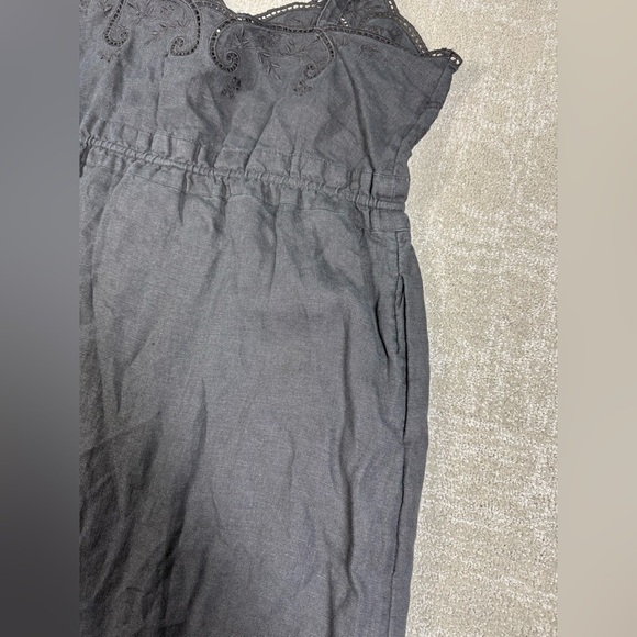 J. Crew black 100% Linen Embossed Lined Waist Tie Midi Dress Minimalist Sz 10 - Picture 7 of 8